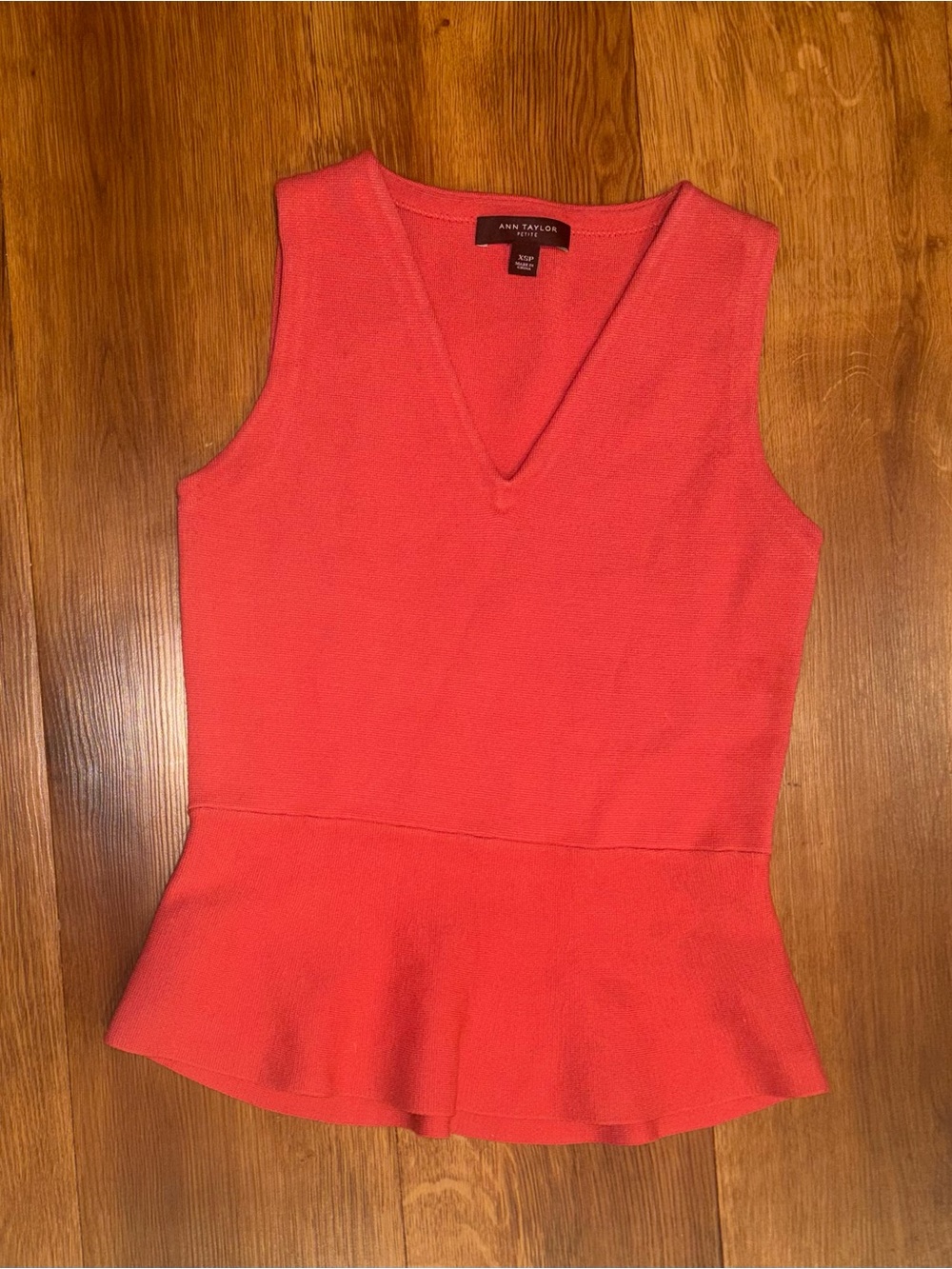 Ann Taylor Coral V-Neck Peplum Tank